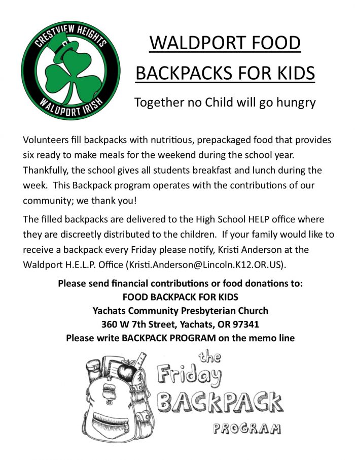 Waldport Food Backpacks for Kids - Waldport Middle and High School